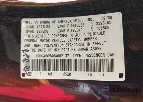2009 Acura Tl 3.7/Tech z USA, uszkodzony, nr VIN 19UUA96549A002137